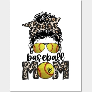 Softball Mom Leopard   Messy Bun Softball Mom Posters and Art